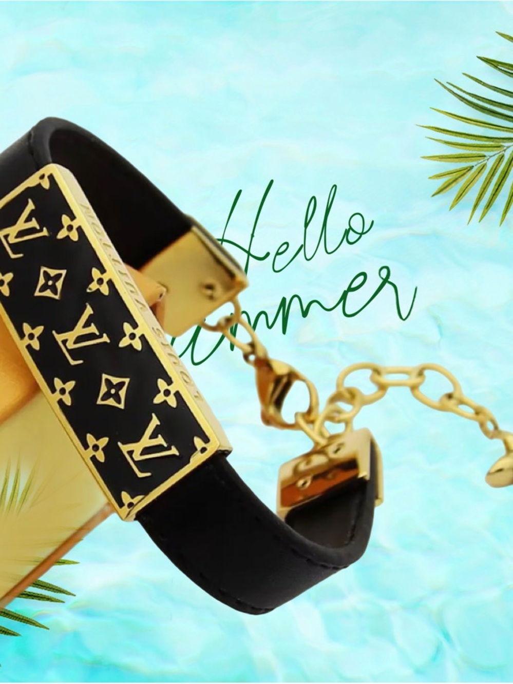 New 🔥stainless steel Fashion Black and Gold Monogram Chain Bracelet.